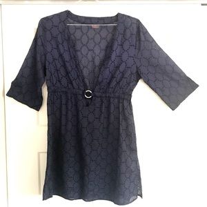 Blue Eyelet Beach Coverup